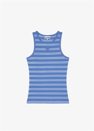 Soft cotton rib stripe tank Nouvean navy A1040452 Ganni 